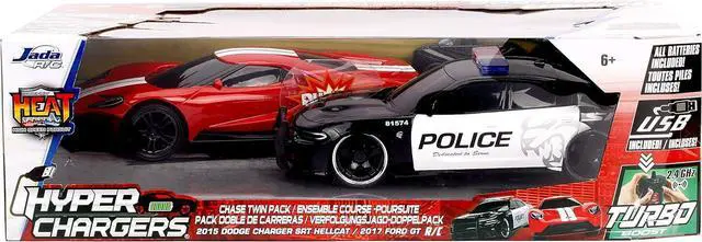 Alt view image 5 of 5 - Jada Toys Hyperchargers Heat Chase Radio Control Vehicle - Twin Pack with USB Charging (2Piece), 1: 16 Scale, 2015 Dodge Charger SRT Hellcat & 2017 Ford Gt