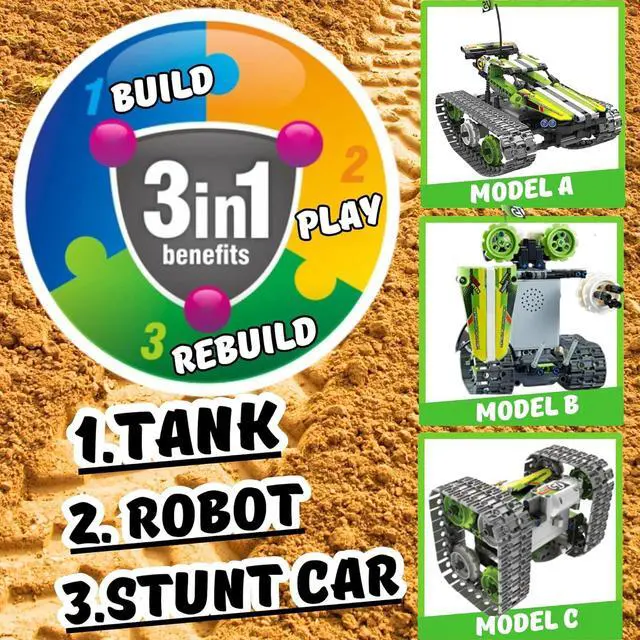 Alt view image 2 of 7 - Remote Control Cars Robot Building Kit Educational Toys for Age 8-13 Fun STEM Toys for Kids 3-in-1 RC Car Kit to Build Cool Building Blocks Set Birthday Gift for 8 9 10+ Year Old Boys