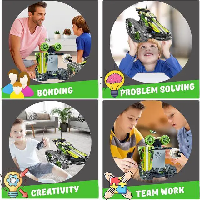 Alt view image 4 of 7 - Remote Control Cars Robot Building Kit Educational Toys for Age 8-13 Fun STEM Toys for Kids 3-in-1 RC Car Kit to Build Cool Building Blocks Set Birthday Gift for 8 9 10+ Year Old Boys