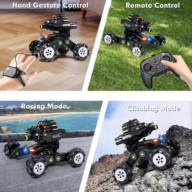 Alt view image 2 of 7 - RC Tank Car Shooting Water Bullets Remote Control Tank That Shoots Gesture Stunt RC Car 360° Battle Tank Auto Toys with Light Music, Gift for Boy Girl 8 9 10 11 12 Years Old