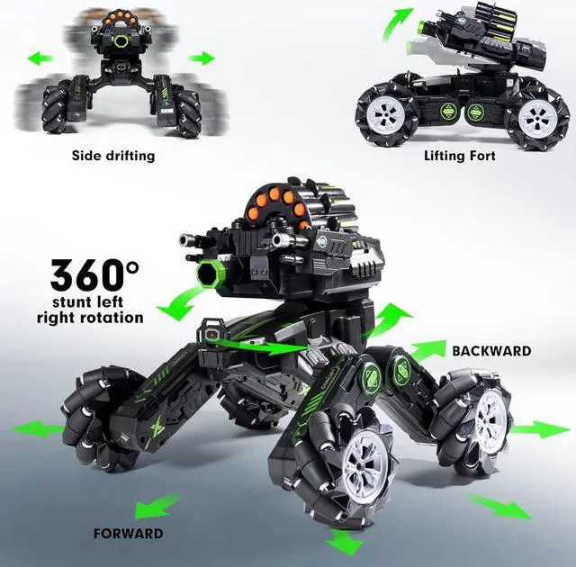 Alt view image 3 of 7 - RC Tank Car Shooting Water Bullets Remote Control Tank That Shoots Gesture Stunt RC Car 360° Battle Tank Auto Toys with Light Music, Gift for Boy Girl 8 9 10 11 12 Years Old