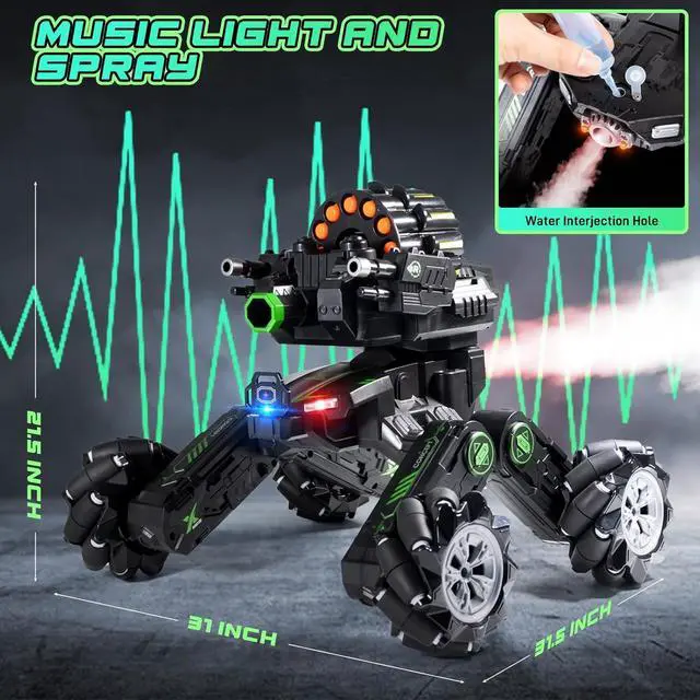 Alt view image 4 of 7 - RC Tank Car Shooting Water Bullets Remote Control Tank That Shoots Gesture Stunt RC Car 360° Battle Tank Auto Toys with Light Music, Gift for Boy Girl 8 9 10 11 12 Years Old