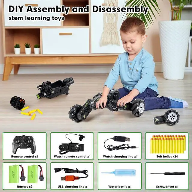 Alt view image 6 of 7 - RC Tank Car Shooting Water Bullets Remote Control Tank That Shoots Gesture Stunt RC Car 360° Battle Tank Auto Toys with Light Music, Gift for Boy Girl 8 9 10 11 12 Years Old