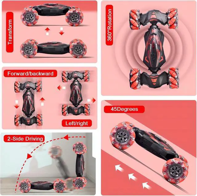 Alt view image 2 of 7 - Remote Control Gesture Sensor Car,Hand Controlled RC Stunt Car,Double-Sided Vehicle 360° Rotation with Light and Music, Toy Cars for 6 7 8 9 10 11 12 Boys and Girls BirthdayRED