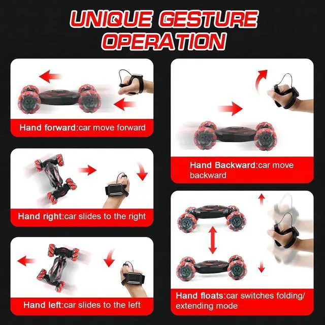 Alt view image 3 of 7 - Remote Control Gesture Sensor Car,Hand Controlled RC Stunt Car,Double-Sided Vehicle 360° Rotation with Light and Music, Toy Cars for 6 7 8 9 10 11 12 Boys and Girls BirthdayRED