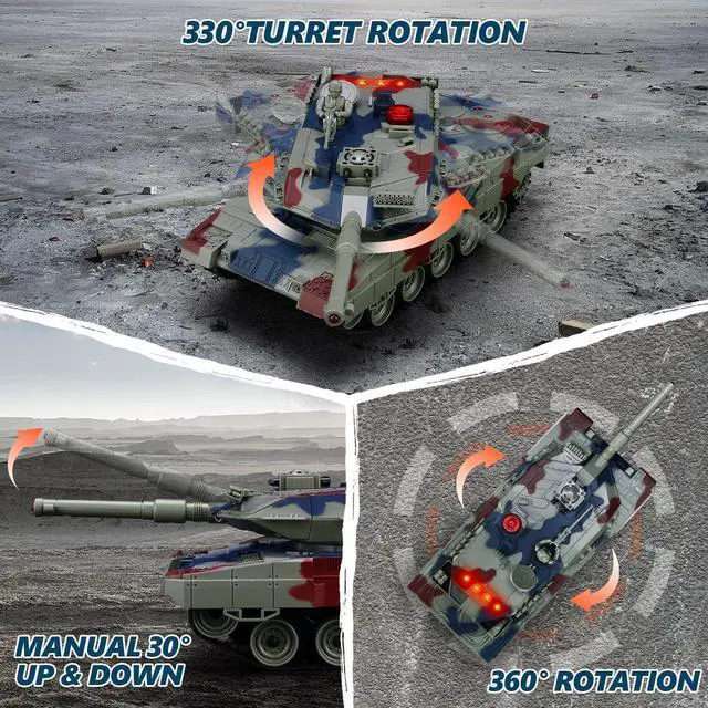 Alt view image 3 of 6 - RC Tank Set, 1/24 Scale RC Army Battle Tanks with Life Indicators and Spray, 35 Mins Playtime Remote Control Military Toys, Set of 2 RC Vehicles for Kids and Adults