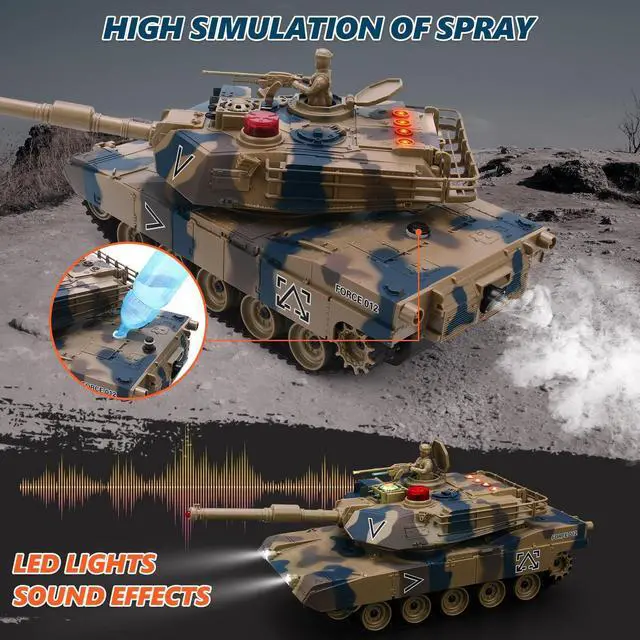 Alt view image 4 of 6 - RC Tank Set, 1/24 Scale RC Army Battle Tanks with Life Indicators and Spray, 35 Mins Playtime Remote Control Military Toys, Set of 2 RC Vehicles for Kids and Adults