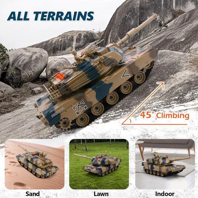 Alt view image 5 of 6 - RC Tank Set, 1/24 Scale RC Army Battle Tanks with Life Indicators and Spray, 35 Mins Playtime Remote Control Military Toys, Set of 2 RC Vehicles for Kids and Adults