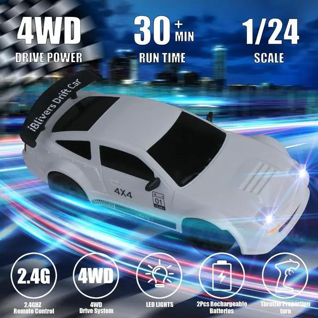 Alt view image 3 of 6 - Mini RC Drift Car with Full Proportional Throttle, 1:24 Remote Control Car 4WD Drift GT-RX7 RC Cars Vehicle High-Speed Racing RC Drifting Car Gifts Toy for Boys Kids (White)