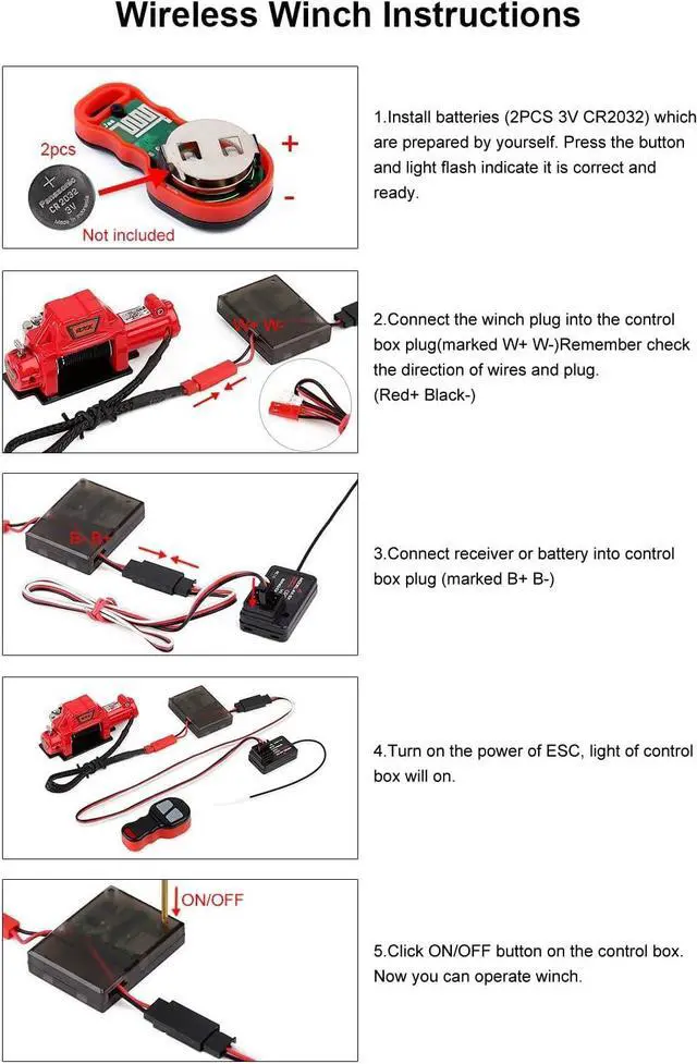 Alt view image 6 of 7 - INJORA Metal Automatic Winch Wireless Remote Controller System for 1:10 RC Crawler Car Axial SCX10 90046 TRX4 Redcat (Red)