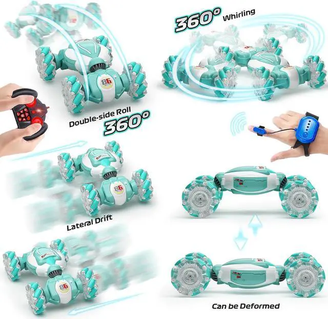 Alt view image 3 of 7 - Gesture Sensing RC Stunt Car, Best Birthday Gift Ideas for Boys 6-12, Toys for Boys Age 8/9/10/11/12, 4WD 2.4GHz Remote Control Twist Car with Light & Music, Off Road 360° Rotating