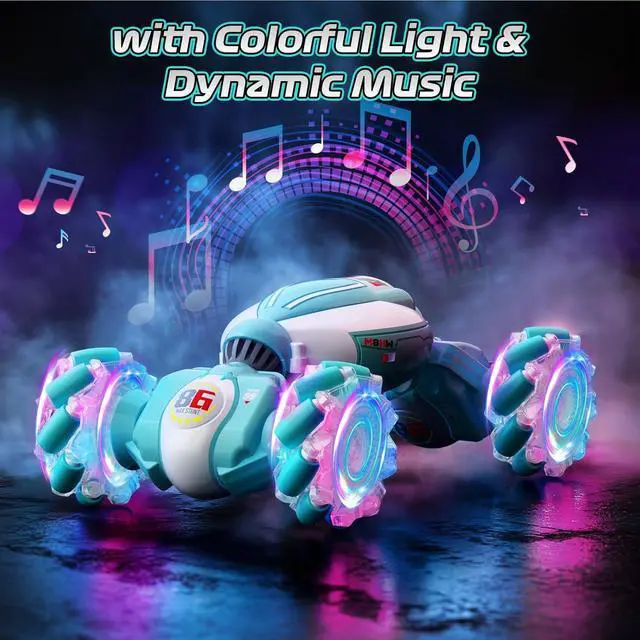 Alt view image 4 of 7 - Gesture Sensing RC Stunt Car, Best Birthday Gift Ideas for Boys 6-12, Toys for Boys Age 8/9/10/11/12, 4WD 2.4GHz Remote Control Twist Car with Light & Music, Off Road 360° Rotating
