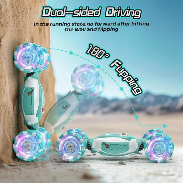 Alt view image 5 of 7 - Gesture Sensing RC Stunt Car, Best Birthday Gift Ideas for Boys 6-12, Toys for Boys Age 8/9/10/11/12, 4WD 2.4GHz Remote Control Twist Car with Light & Music, Off Road 360° Rotating