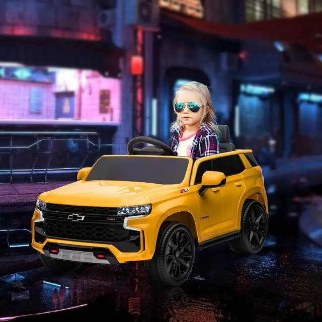 Alt view image 2 of 7 - Aosom Chevrolet Tahoe Licensed Kids Ride on Car, 12V Battery Powered Kids Electric Car with Remote Control, 4-Wheeler Suspension, Music, Lights, Horn, for Ages 3-6 Years Old, Yellow