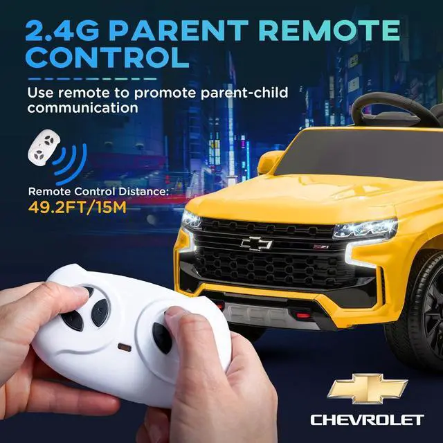 Alt view image 4 of 7 - Aosom Chevrolet Tahoe Licensed Kids Ride on Car, 12V Battery Powered Kids Electric Car with Remote Control, 4-Wheeler Suspension, Music, Lights, Horn, for Ages 3-6 Years Old, Yellow