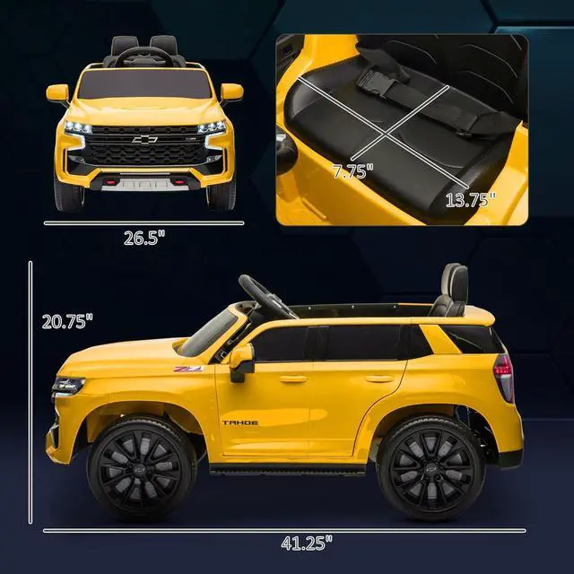 Alt view image 5 of 7 - Aosom Chevrolet Tahoe Licensed Kids Ride on Car, 12V Battery Powered Kids Electric Car with Remote Control, 4-Wheeler Suspension, Music, Lights, Horn, for Ages 3-6 Years Old, Yellow