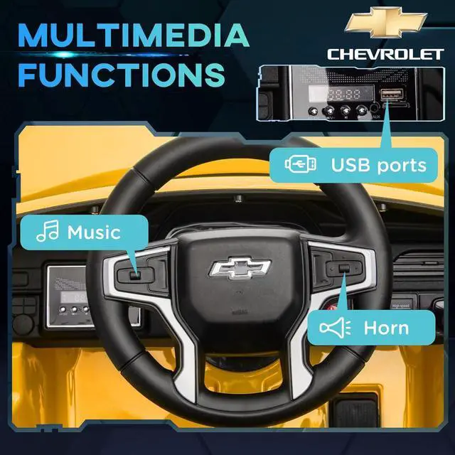Alt view image 6 of 7 - Aosom Chevrolet Tahoe Licensed Kids Ride on Car, 12V Battery Powered Kids Electric Car with Remote Control, 4-Wheeler Suspension, Music, Lights, Horn, for Ages 3-6 Years Old, Yellow