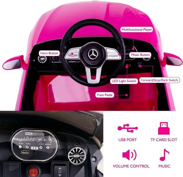 Alt view image 5 of 7 - Kids Electric Ride on Car with Remote Control, 12V Licensed Mercedes Benz Kids Car Battery Powered Electric Vehicles Toy Car, Adjustable Speed, Safety Belt, Music&LED Lights(Pink)