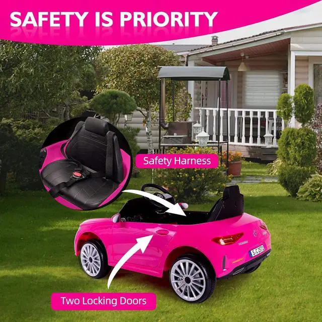 Alt view image 6 of 7 - Kids Electric Ride on Car with Remote Control, 12V Licensed Mercedes Benz Kids Car Battery Powered Electric Vehicles Toy Car, Adjustable Speed, Safety Belt, Music&LED Lights(Pink)