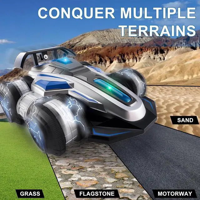 Alt view image 4 of 7 - Remote Control car, 2.4 GHz Stunt Car, Upright Walking RC Cars 360° Deformation Rotation, with Lights and Music RC car 4WD High Speed Off Road Toy Presents for 6 7 8 9 10 boy and Girl (Blue)