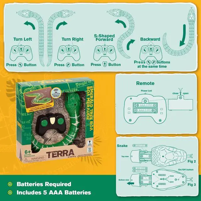 Alt view image 6 of 7 - Terra by Battat Remote Control Emerald Tree Boa - Electronic Snake Toy for Kids Ages 6+