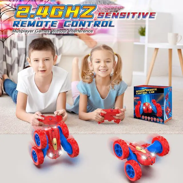Alt view image 3 of 7 - Spider Remote Control Cars for 3 4 5 6 7 Year Old Boys Double Sided 4WD Off-Road, 360° Rotating RC Stunt Car 2.4GHz Rechargeable Toys for Ages 6-12 Boys and Girls Birthday Xmas Gift