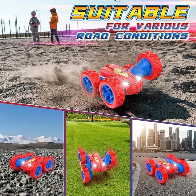Alt view image 4 of 7 - Spider Remote Control Cars for 3 4 5 6 7 Year Old Boys Double Sided 4WD Off-Road, 360° Rotating RC Stunt Car 2.4GHz Rechargeable Toys for Ages 6-12 Boys and Girls Birthday Xmas Gift
