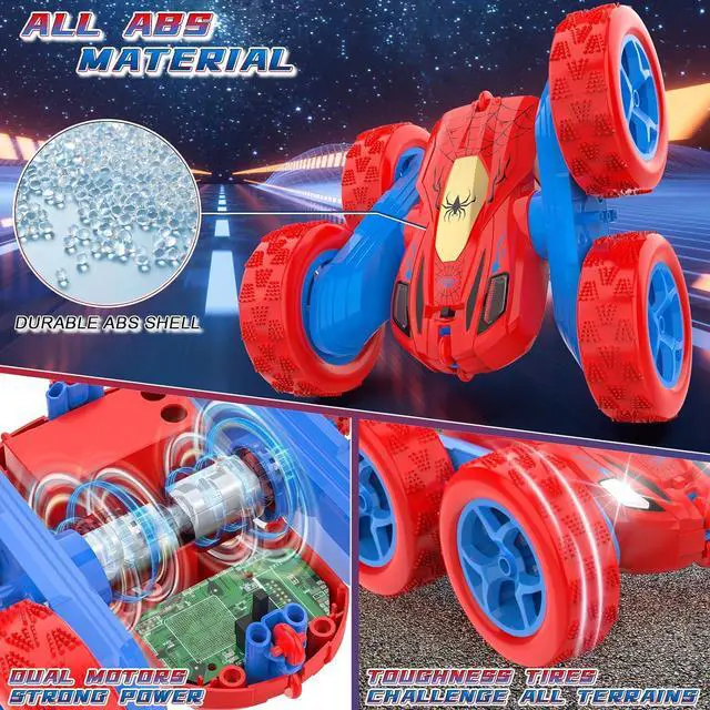 Alt view image 5 of 7 - Spider Remote Control Cars for 3 4 5 6 7 Year Old Boys Double Sided 4WD Off-Road, 360° Rotating RC Stunt Car 2.4GHz Rechargeable Toys for Ages 6-12 Boys and Girls Birthday Xmas Gift