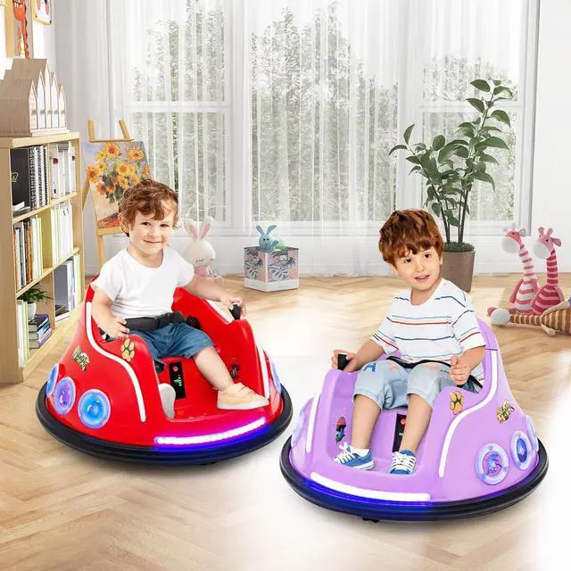 Alt view image 2 of 7 - HONEY JOY 12V Toddler Bumper Car, Battery Powered Baby Ride on Bumper Car, Dual Joysticks, Flashing LED Light & Music, Electric Vehicle Ride on Toys w/Remote Control, Gift for Boys Girls (Purple)