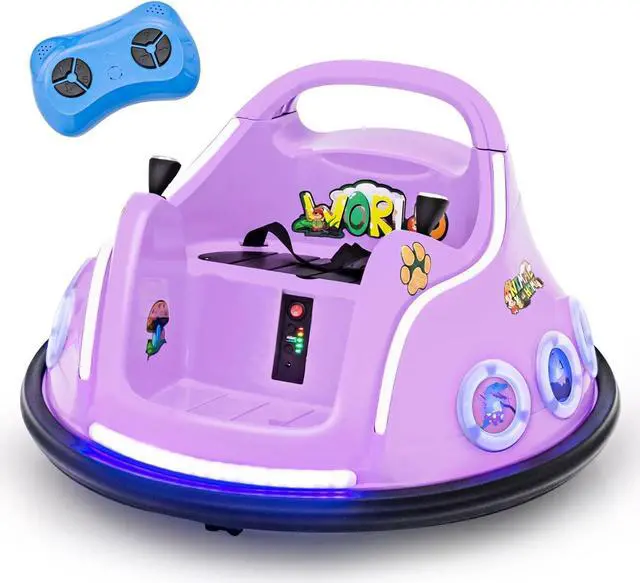 Main image of HONEY JOY 12V Toddler Bumper Car, Battery Powered Baby Ride on Bumper Car, Dual Joysticks, Flashing LED Light & Music, Electric Vehicle Ride on Toys w/Remote Control, Gift for Boys Girls (Purple)