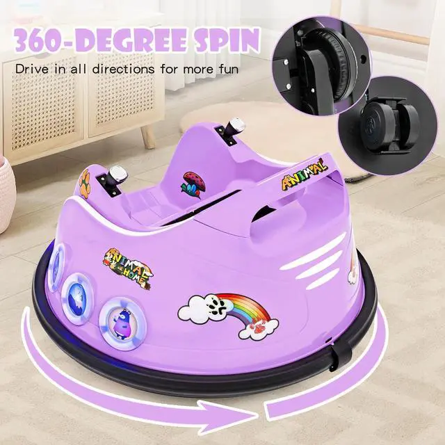 Alt view image 3 of 7 - HONEY JOY 12V Toddler Bumper Car, Battery Powered Baby Ride on Bumper Car, Dual Joysticks, Flashing LED Light & Music, Electric Vehicle Ride on Toys w/Remote Control, Gift for Boys Girls (Purple)