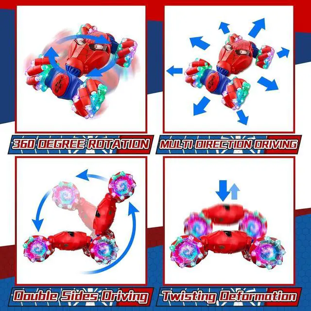 Alt view image 3 of 7 - S-pider Rc Gesture Sensing Stunt Car Toys for Boys 4-14 Years Old, Drift Hand Control Remote Control Cars with Light & Music, 360°Rotation Double Side Cars Birthday Gifts for Kids Age 5 6 7 8 9 10 11