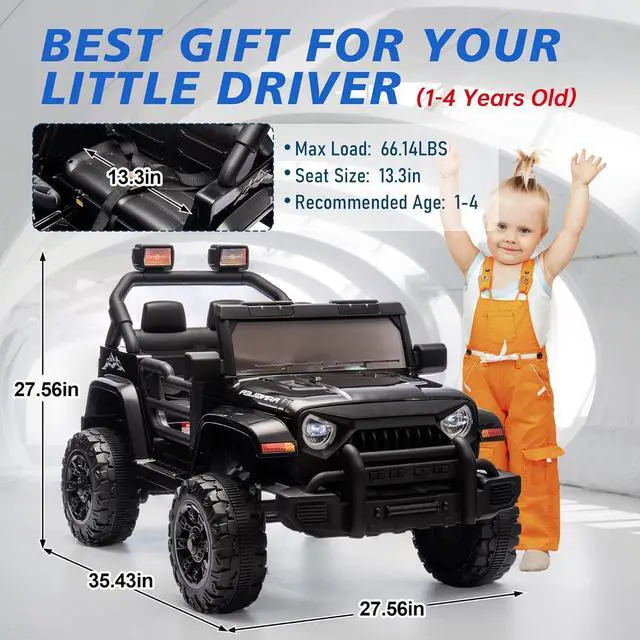 Alt view image 2 of 7 - Ride on Truck Car, 12V Kids' Electric Vehicles W/Parents Control, Ride on Toys for Toddlers with Music, Bluetooth, Four-Wheels Suspension, USB, Headlights, Black