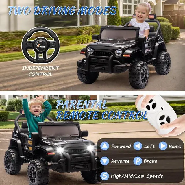Alt view image 3 of 7 - Ride on Truck Car, 12V Kids' Electric Vehicles W/Parents Control, Ride on Toys for Toddlers with Music, Bluetooth, Four-Wheels Suspension, USB, Headlights, Black