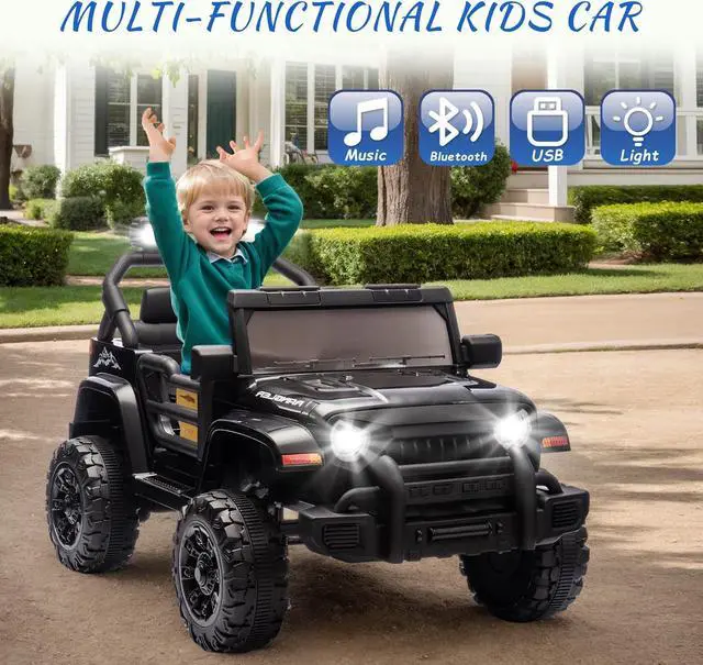 Alt view image 4 of 7 - Ride on Truck Car, 12V Kids' Electric Vehicles W/Parents Control, Ride on Toys for Toddlers with Music, Bluetooth, Four-Wheels Suspension, USB, Headlights, Black