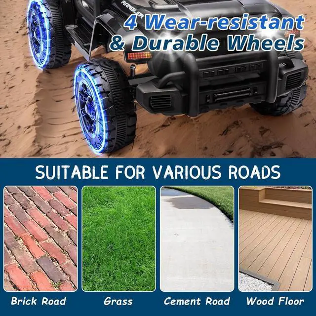 Alt view image 7 of 7 - Ride on Truck Car, 12V Kids' Electric Vehicles W/Parents Control, Ride on Toys for Toddlers with Music, Bluetooth, Four-Wheels Suspension, USB, Headlights, Black