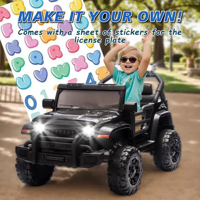 Alt view image 6 of 7 - Ride on Truck Car, 12V Kids' Electric Vehicles W/Parents Control, Ride on Toys for Toddlers with Music, Bluetooth, Four-Wheels Suspension, USB, Headlights, Black