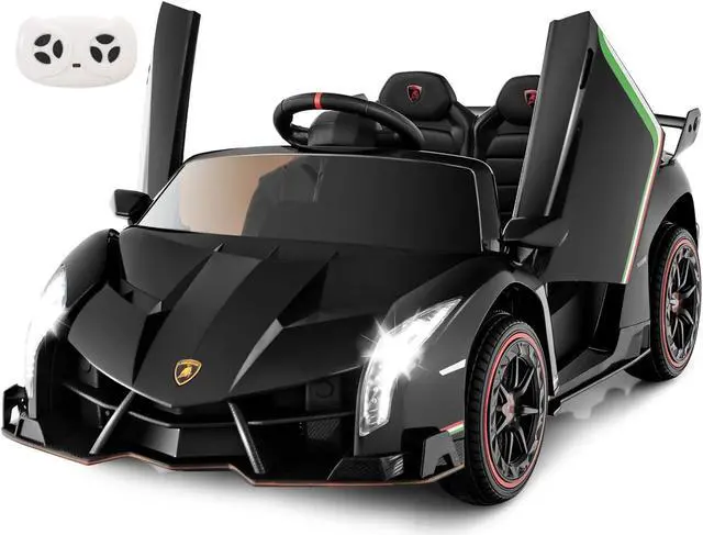 Main image of INFANS 2 Seater Kids Ride on Car, 12V 4WD Licensed Lamborghini Veneno Powered Electric Vehicle with Hydraulic Doors, Rocking Mode, Adjustable Speeds, Remote Control, MP3, Headlight (Black)