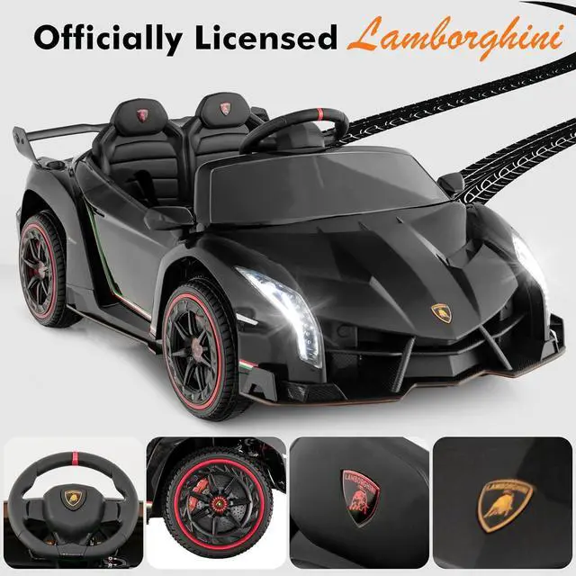 Alt view image 3 of 7 - INFANS 2 Seater Kids Ride on Car, 12V 4WD Licensed Lamborghini Veneno Powered Electric Vehicle with Hydraulic Doors, Rocking Mode, Adjustable Speeds, Remote Control, MP3, Headlight (Black)