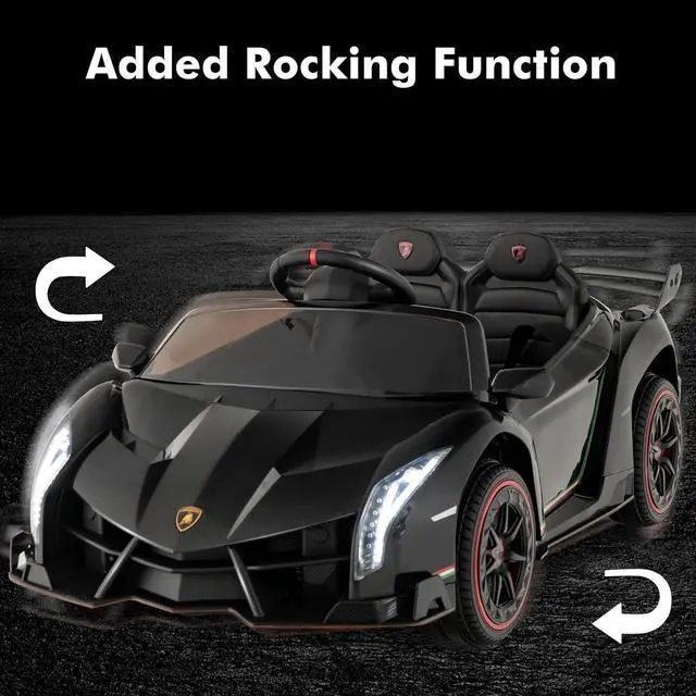 Alt view image 4 of 7 - INFANS 2 Seater Kids Ride on Car, 12V 4WD Licensed Lamborghini Veneno Powered Electric Vehicle with Hydraulic Doors, Rocking Mode, Adjustable Speeds, Remote Control, MP3, Headlight (Black)