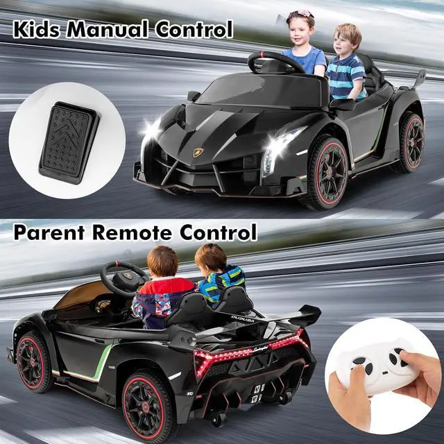 Alt view image 7 of 7 - INFANS 2 Seater Kids Ride on Car, 12V 4WD Licensed Lamborghini Veneno Powered Electric Vehicle with Hydraulic Doors, Rocking Mode, Adjustable Speeds, Remote Control, MP3, Headlight (Black)
