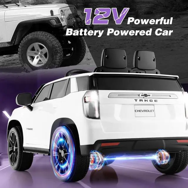Alt view image 4 of 7 - Costzon Ride on Car, 12V Licensed Chevrolet Tahoe Battery Powered Electric Vehicle w/ 2.4G Remote Control, High/Low Speed, Music, Lights, MP3/USB/FM, Spring Suspension, Electric SUV for Kids (White)