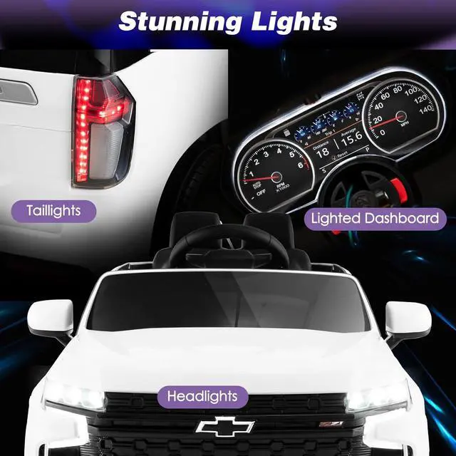 Alt view image 5 of 7 - Costzon Ride on Car, 12V Licensed Chevrolet Tahoe Battery Powered Electric Vehicle w/ 2.4G Remote Control, High/Low Speed, Music, Lights, MP3/USB/FM, Spring Suspension, Electric SUV for Kids (White)