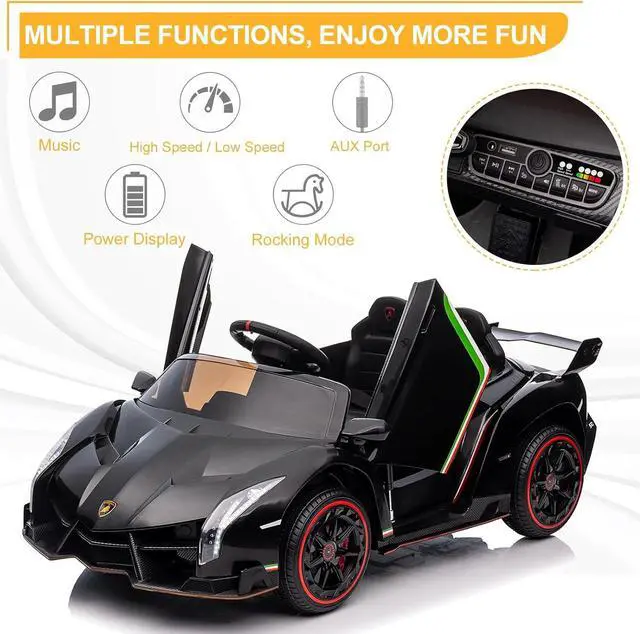 Alt view image 2 of 7 - Winado 12V Ride on Car, Electric Vehicle Licensed Lamborghini Veneno for Kids, Battery Powered Car Toy w/Parent Control, Hydraulic Doors, 3 Speeds, LED Headlights, Horn, Engine Sounds - Black
