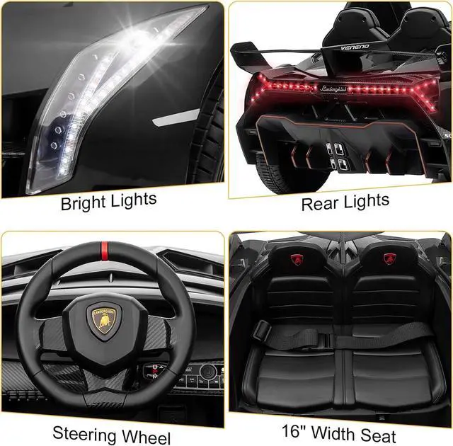 Alt view image 4 of 7 - Winado 12V Ride on Car, Electric Vehicle Licensed Lamborghini Veneno for Kids, Battery Powered Car Toy w/Parent Control, Hydraulic Doors, 3 Speeds, LED Headlights, Horn, Engine Sounds - Black