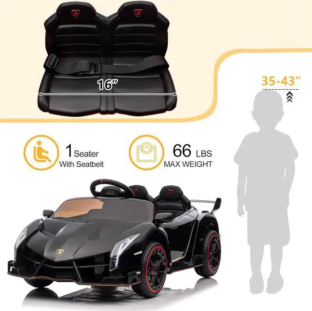 Alt view image 6 of 7 - Winado 12V Ride on Car, Electric Vehicle Licensed Lamborghini Veneno for Kids, Battery Powered Car Toy w/Parent Control, Hydraulic Doors, 3 Speeds, LED Headlights, Horn, Engine Sounds - Black