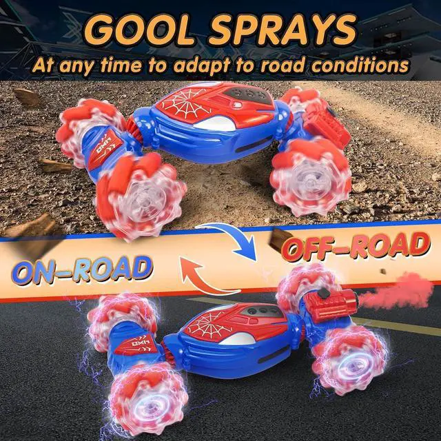 Alt view image 3 of 7 - 4WD Remote Control Gesture Sensor Car, Gesture Sensing Rc Stunt Car with Light & Music & Spray,for 6-12 Year Boys & Girls,Double Sided Drift Truck Off Road 360° Flips,Birthday for Kids