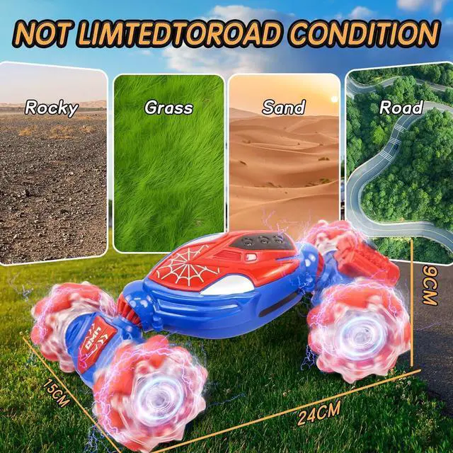 Alt view image 7 of 7 - 4WD Remote Control Gesture Sensor Car, Gesture Sensing Rc Stunt Car with Light & Music & Spray,for 6-12 Year Boys & Girls,Double Sided Drift Truck Off Road 360° Flips,Birthday for Kids