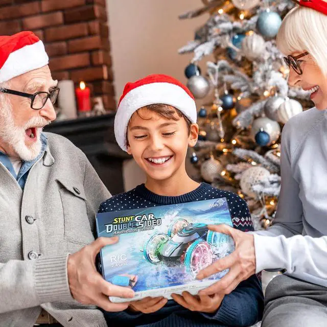 Alt view image 7 of 7 - Amphibious Remote Control Car Boat for Boys Girls - Best Birthday Gifts for Kids Age 6 7 8 9 10 11 12, 4WD Double Sided Stunt Car with LED Lights, 2.4GHz Waterproof Pool Vehicle Toy for Kids