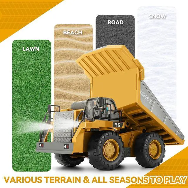 Alt view image 5 of 7 - Remote Control Dump Truck, RC Construction Vehicle for Kids with 9 Channel Metal Bed Light Sound & Rechargeable Battery, Electric Transport Garbage Truck Toy for Toddlers Boys Girls Age 3+